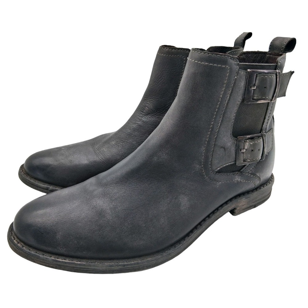 Roan By Bed Stu Cynan Boots Mens 12 Gray Leather Chelsea Buckle Ankle Boots